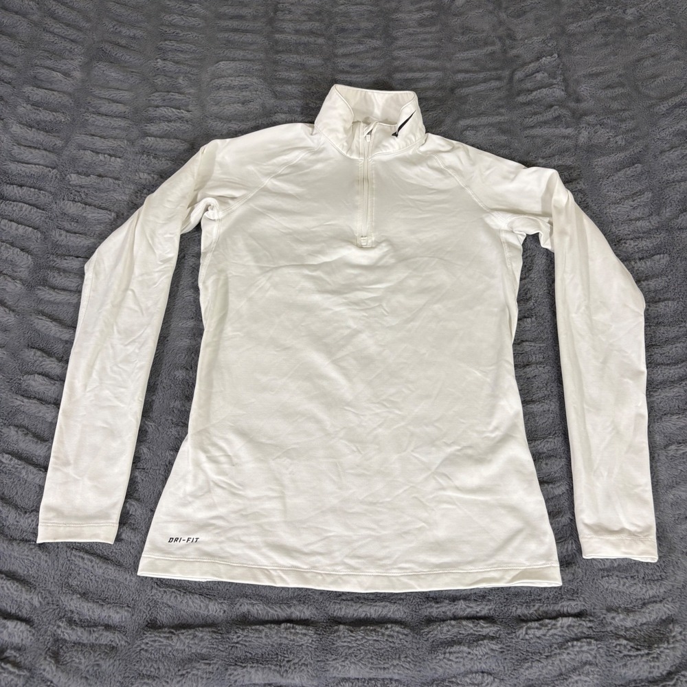 Nike Pro Combat Dri-FIT Quarter Zip Pullover White Long Sleeve 380998-100 Medium